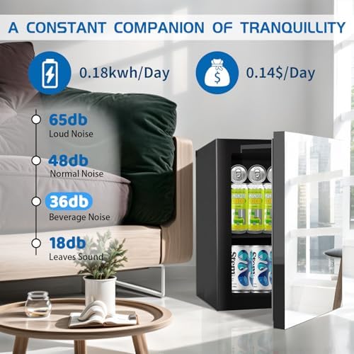 Erivess 0.65 CuFt Mirrored Fridge, 24Can Freestanding Beverage Refrigerator - Image 2