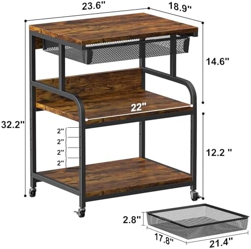 EasyCom 23.6"×18.9" Extra Large Printer Stand with Drawer & Wheels - Image 6