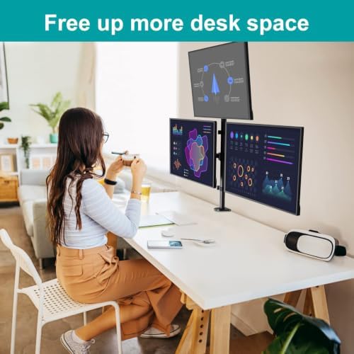 MOUNT PRO Triple Monitor Mount, Monitor Desk Mount for 3 Screens up to 32 inch, 17.6 lbs Each, Fully Adjustable Stacked Computer Stand, Table VESA Mounting, C clamp/Grommet Base - Image 5