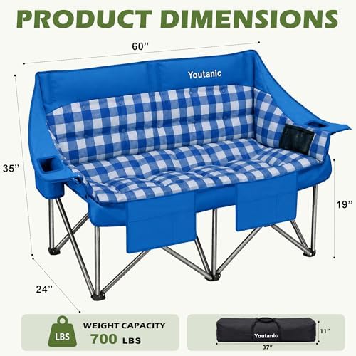 Youtanic 60" Extra Double Camping Chair for Adults, 700lbs Padded Loveseat - Image 2