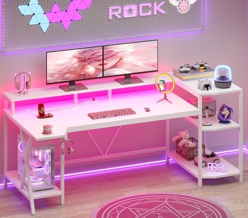 SEDETA Gaming Desk 70.8'' with LED Lights, Storage Shelves,Power Outlets by SEDETA