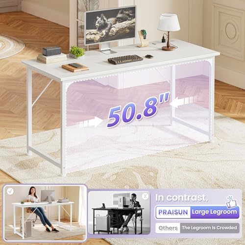 PRAISUN 55 X 20 Inch Computer Desk, Power Outlets, USB-C, White - Image 5