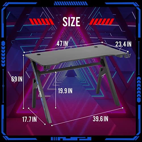 FDW Computer Desk Gaming Desk Student PC Desk Writing Desk Office Desk Modern Ergonomic Racing Style Table Workstation Carbon Fiber Headphone Hook (47in, Blue) - Image 3
