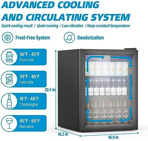 Erivess 1.7 Cu Ft Mini Fridge, 76 Cans Freestanding Beverage Refrigerator - Image 4