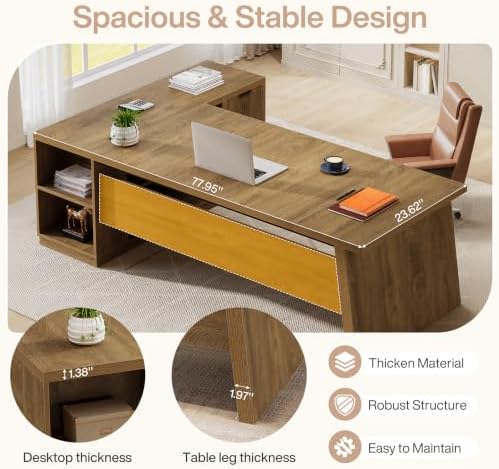 Tribesigns 78" L Shaped Executive Desk with Storage, Home Office - Image 5