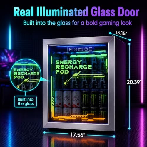 Tehanld Lighted Beverage Refrigerator, 68-Can Gaming Mini Fridge - Image 2