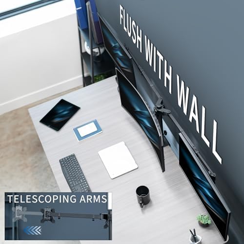 VIVO Premium Triple Monitor Desk Mount for 3 Screens up to 22 lbs, Fits up to 38 inch Ultrawides on Center Bracket, Adjustable Telescoping Arms, Flush Wall Setup, Black, STAND-TS03C - Image 4