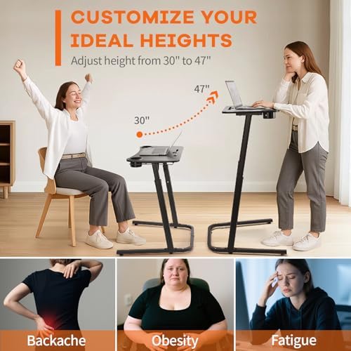 Treadmill Desk, Small Standing Desk for Walking Pad, 30-47 Inch Adjustable Height Walking Pad Stand for Treadmill, Portable Standing Table for Bike and Home Office Work - Black - Image 4