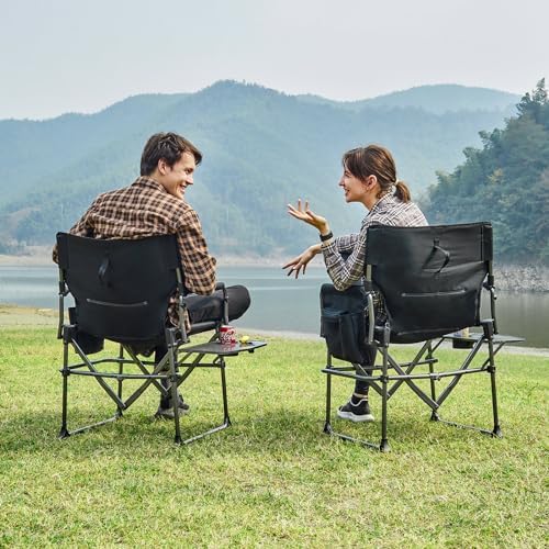EVER ADVANCED Camping Directors' Chair with Side Table, Portable Folding with Compact Size, Heavy Duty Lawn Chair with Pocket for Camping, Lawn, Sports and Fishing, 400lbs, Black 2 Pack - Image 2