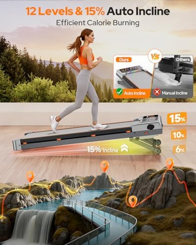 Walking Pad Treadmill with 15% 12-Level Incline & UI Screen, Trisomy 3.5HP Foldable Under Desk Treadmill with Bluetooth Speaker, Portable Treadmills for Home Office 450LBS, Remote, RGB Light - Image 3