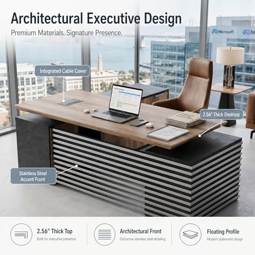 78.7" Executive Standing Desk with Locking Drawers and Charging Station - Image 6