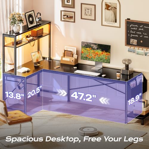PRAISUN L Shaped Gaming Desk with LED Lights & Power Outlets - Image 5