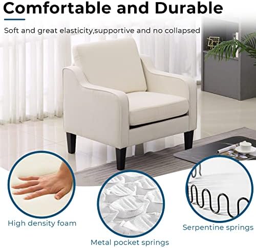 VINGLI Accent Chairs, Linen Upholstered Armchair for Living Room, Beige - Image 3