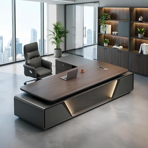 Modern L Shaped Executive Desk with Drawers & Storage, Executive Office Desk Computer Table with Aluminum Alloy Inlaid Curved Surface, Management Workstation for Home or Office(B-Left, L2.4M/94IN) by Unknown