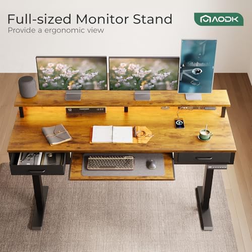 AODK 63 Inch Standing Desk with Drawers & Keyboard Tray, Rustic Brown - Image 5