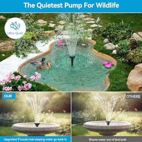 POPOSOAP Solar Fountain Pump with 3600mAh Battery Backup, 8W Solar Powered Bird Bath Fountain with Dry-run Protection & Double-layer Nozzles 5Ft Tubing for Pond, Bird Bath, Backyard Water Feature - Image 4