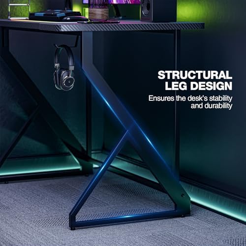 Grandder Gaming Desk Z Shaped 40 Inch Gamer Workstation, Home Computer Carbon Fiber Surface Gaming Desk PC Table with Headphone Hook, Carbon Fiber Black - Image 6