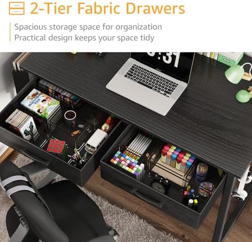 DLisiting 32 Inch Small Desk with Drawers, Black - Image 6