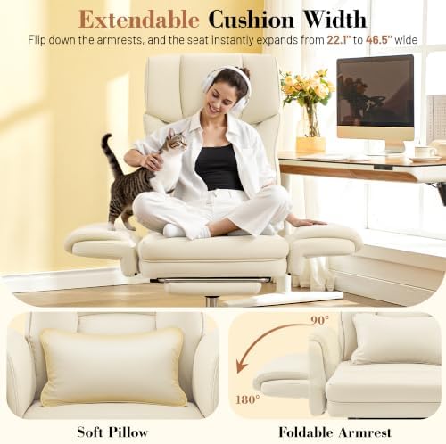 FelixKing Office Chair, Flip Armrests for Pets Criss Cross Legged, White - Image 5