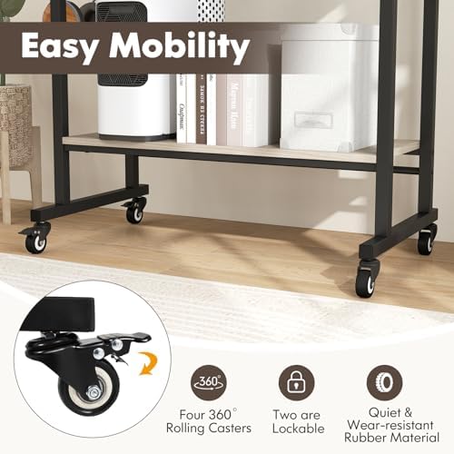Tangkula Rolling Computer Desk Cart with Keyboard Tray, Mobile Portable Laptop PC Desk with CPU Stand & 3 Hooks for Sofa & Bed, Compact Small Desk on Wheels for Small Spaces (Grey) - Image 7