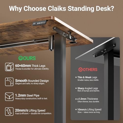 Claiks Electric Height Adjustable Standing Desk, 32x19 Inch, Rustic Brown - Image 4