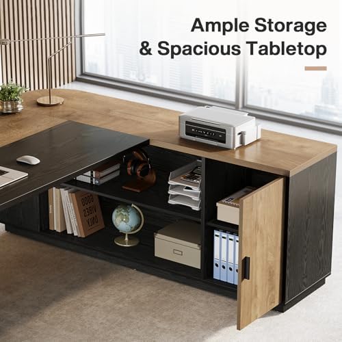 Tribesigns 79" Executive Desk, Large Office Desk with Cabinet, Oak - Image 6