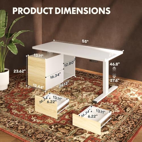 FLEXISPOT 55" Executive Standing Desk with Drawers & CPU Cabinet, White - Image 2