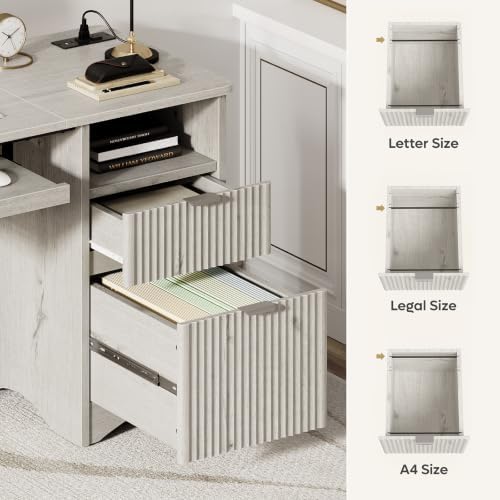 Bestier 55 Inch Computer Desk with Keyboard Tray, File Drawer, White - Image 2