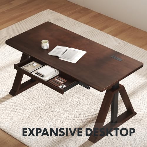 FLEXISPOT 63" WoodiX Solid Wood Executive Standing Desk with Drawer, Walnut - Image 4