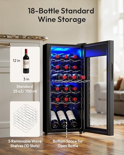 EUHOMY 18 bottle Wine Cooler Refrigerator, Wine Fridge with Lock, Black - Image 3