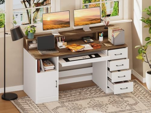 RALGEND 55" Office Desk with Drawers, Farmhouse Executive Desk with Drawers by RALGEND