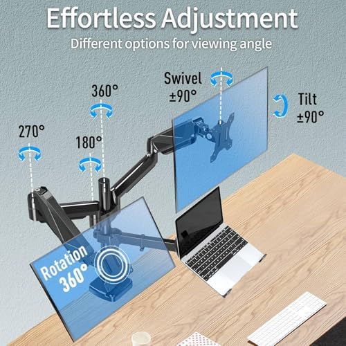 MOUNTUP Dual Monitor and Laptop Mount, Adjustable Monitor Stand for 2 Max 27" Computer Screens, Laptop Tray Fits 10-17inch Notebook, Holds 4.4-17.6lbs Per Arm, 3-in-1 Adjustable Monitor Desk Mount - Image 3