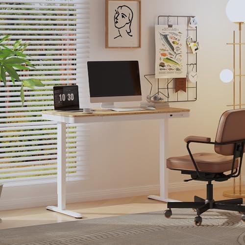 FLEXISPOT Comhar 48" Electric Standing Desk with Drawers, USB Charging Ports, Quick Assembly, Height Adjustable Sit Stand Desk with Child Lock for Natural Home Office, Bamboo Finish Top/White Legs - Image 2