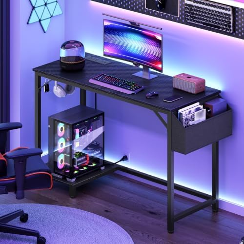 HOOBRO Small Gaming Desk, Computer Desk with Charging Station, Black - Image 2
