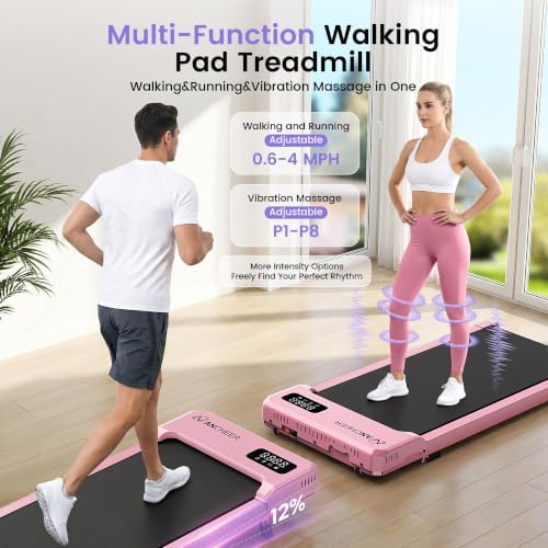 Pink Walking Pad with Vibration Plate, Under Desk Treadmill with Incline - Image 2