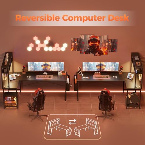 Mericonia 51 in L Shaped Desk with Pegboard, Reversible Corner Gaming Desk - Image 7