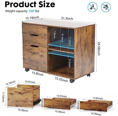 OLIXIS 3 Drawer Lateral File Cabinet, Rolling Printer Stand with Storage - Image 3