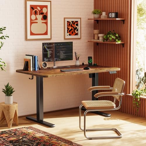 Huuger 47 X 24 Inch Electric Standing Desk with Power Outlets and USB-C Port, Height Adjustable Desk, Sit Stand Desk for Home Office, Computer & Gaming Desk, Stable Steel Frame, Rustic Brown - Image 2