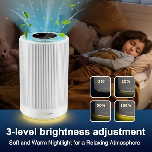 JF100 Air Purifiers for Home bedroom Coverage 450 sqft, HEPA Air Purifier with Brushless Motor, 22 dB Quiet Air cleaner for 99.97% Dust Smoke Odor Pollen Pets Hair Dander, Night Light, White - Image 6