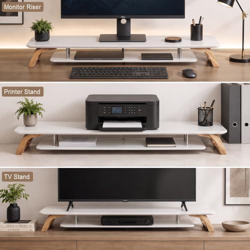42.5''Dual Monitor Stand Riser for 2 Monitors with Acacia Wood, White - Image 5