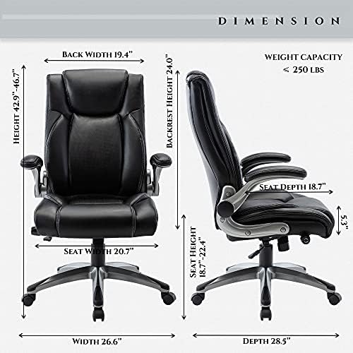 COLAMY Office Desk Chair, Ergonomic Computer Chair with Padded Flip-Up Arms and Thick Cushion, Leather office chair with High Back Adjustable Height and Tilt for Working for Working, Study, Gaming,2PC - Image 3