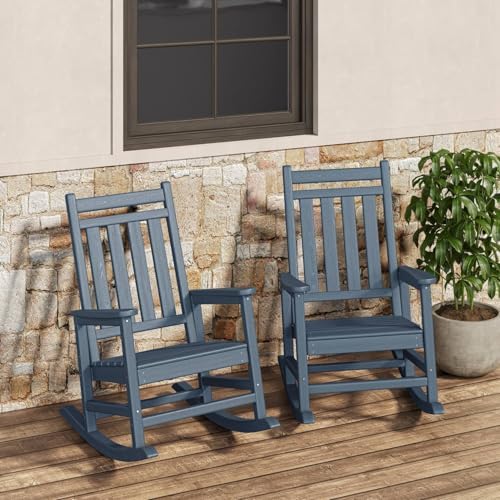 HDPE Rocking Chair Outdoor Set of 2 - Poly High Back Porch Rocker Chairs by Garvee