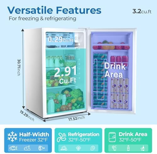 Electactic 3.2 Cu.ft Mini Fridge with Freezer, Compact Refrigerator with Reversible Single Door, Adjustable Thermostat, Low Noise, Energy Efficient for Office, Dorm, Bedroom, Apartment (WHITE) - Image 3