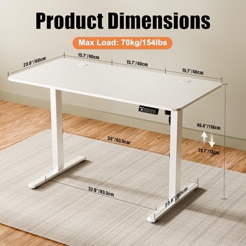 ERGOMAKER 47"x24" Standing Desk, Height Adjustable Sit-Stand Office, White - Image 3