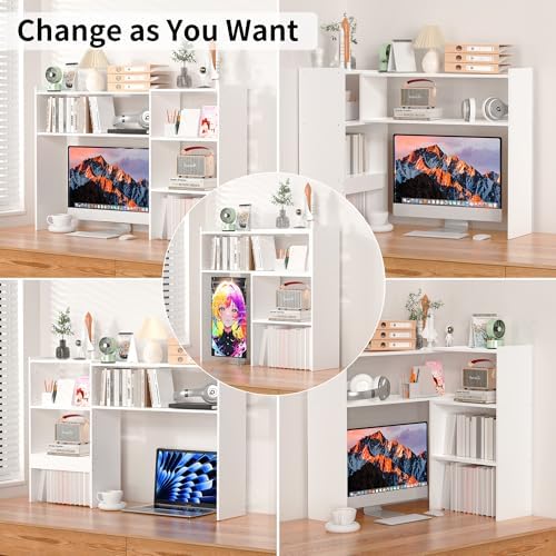 Aetheris Desktop Bookshelf, 43”Adjustable Office Desktop Organizer Shelf, Countertop Storage Hutch with 4 Shelves for Computer Desk, Adjustable Desk Hutch, Wooden Desktop Bookcase - Image 6