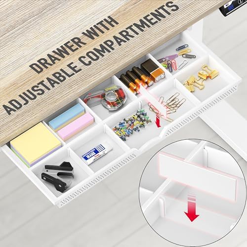 SHW 48-Inch Electric Height Adjustable Standing Desk w/Drawer, Maple - Image 4