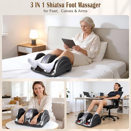 Foot Massager with Heat, Shiatsu Foot Massager for Circulation and Pain Relief and Heat Therapy, Ankle, Calves and Feet Massage with Deep Kneading Rolling, Gifts for Women Men Mother Father, GREY - Image 4