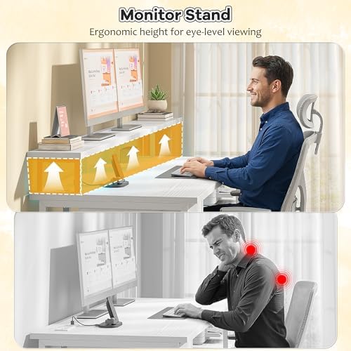 DurayLoly Office Desk with 55" Long Monitor Stand, 18" Ample Printer Space - Image 5