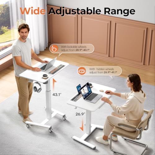 32" Mobile Desk with Drawer, Rolling Standing Desk on Wheels - Image 3