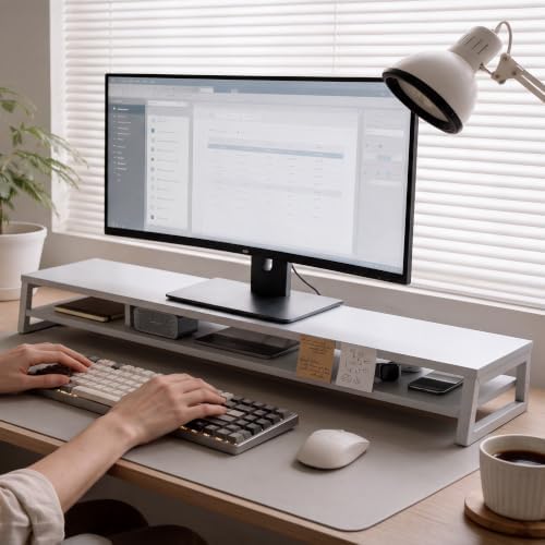Fenge Dual Monitor Riser for Desk, Open Shelf with 3 Storage Compartments - Image 6